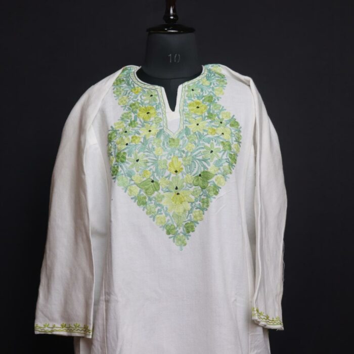Safed Kashmiri Pheran With Aari Work - Image 2