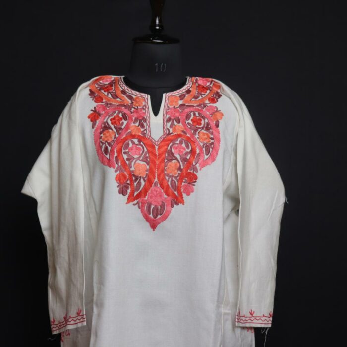 White Kashmiri Pheran With Aari Work - Image 2