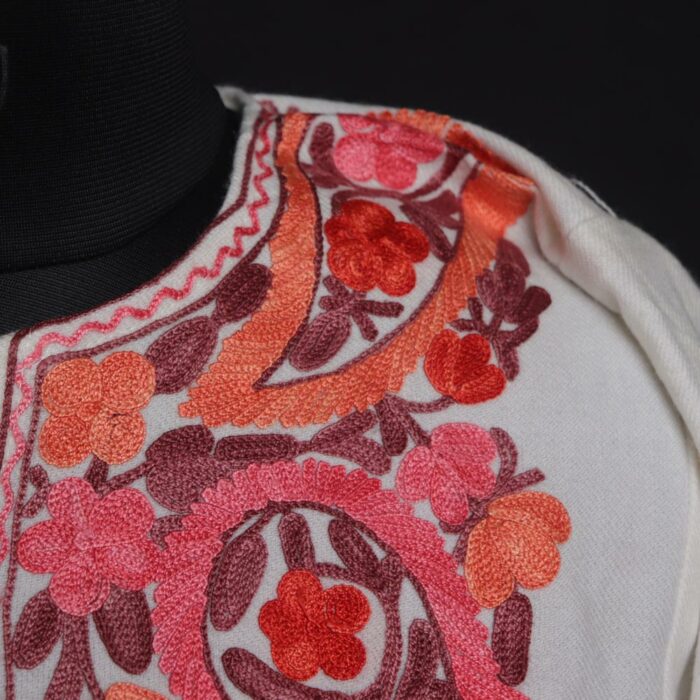 White Kashmiri Pheran With Aari Work - Image 3