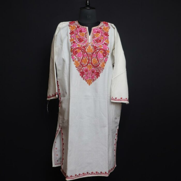 Ivory Elegance Kashmiri Pheran With Aari Work