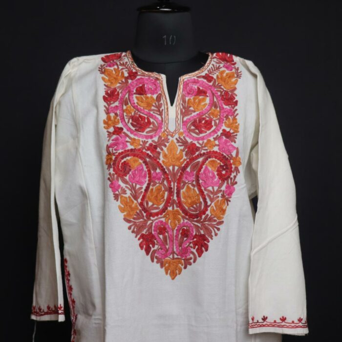 Ivory Elegance Kashmiri Pheran With Aari Work - Image 2