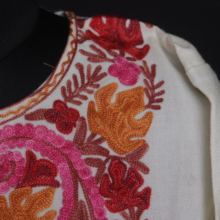 Ivory Elegance Kashmiri Pheran With Aari Work - Image 3