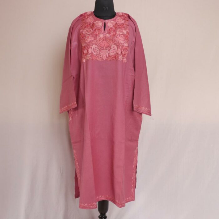 Nun chai Pink Raffal Kashmiri Aari Pheran
