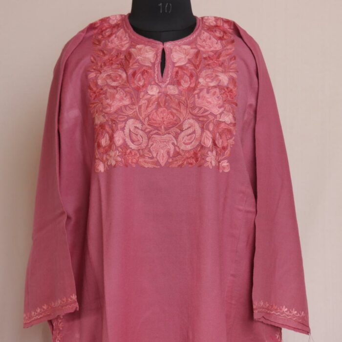 Nun chai Pink Raffal Kashmiri Aari Pheran - Image 2