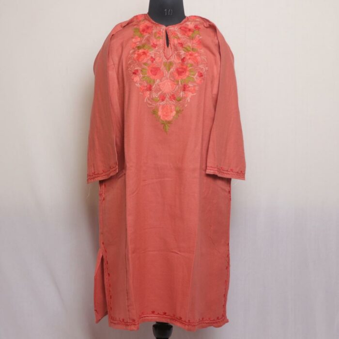 Peach Miri Pheran With Aari Work