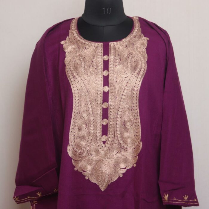 Magenta Shah Pheran With Aari Work - Image 2
