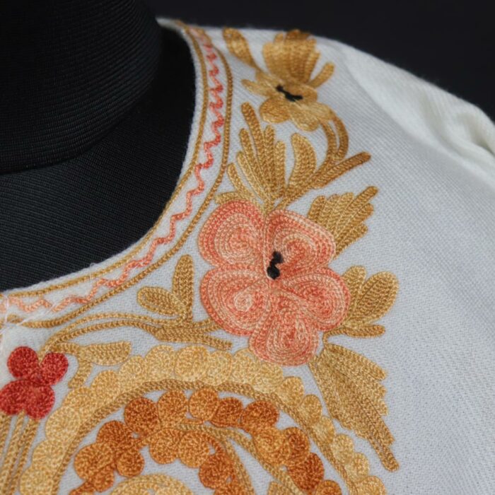 Snow Queen Elegance: White Kashmiri Pheran with Aari Embroidery - Image 3
