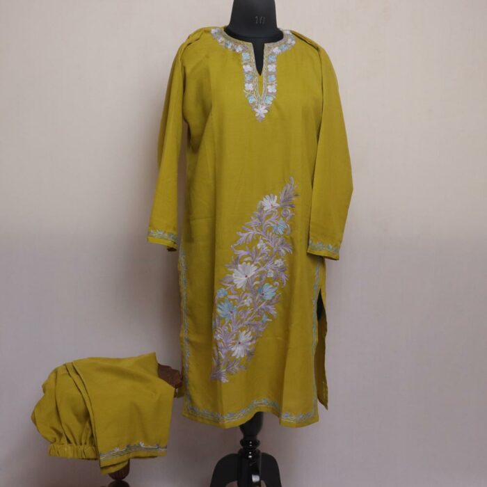 Green Cotton Aari Kashmiri Co-ord Set