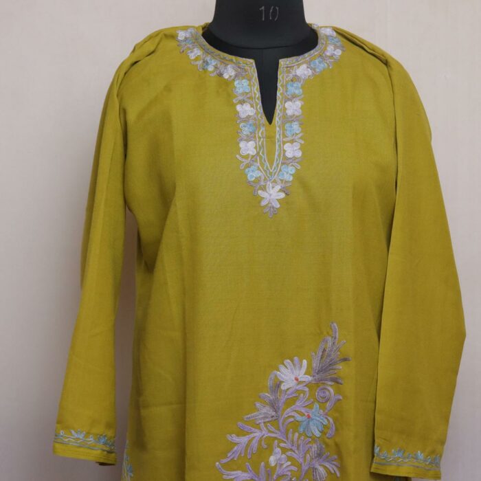 Green Cotton Aari Kashmiri Co-ord Set - Image 2