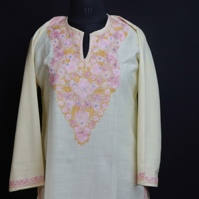 Light Yellow Ruby Cotton Aari Kashmiri Co-ord Set - Image 2