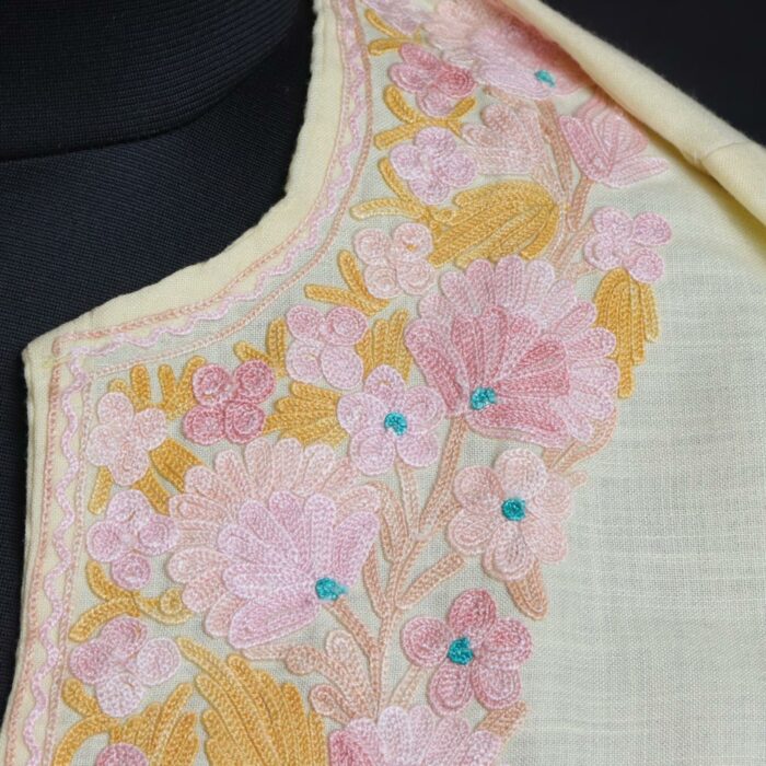 Light Yellow Ruby Cotton Aari Kashmiri Co-ord Set - Image 3