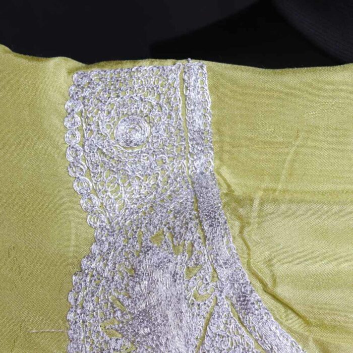 Lime & White Silk 3pc Kashmiri Suit with Tilla Work - Image 3