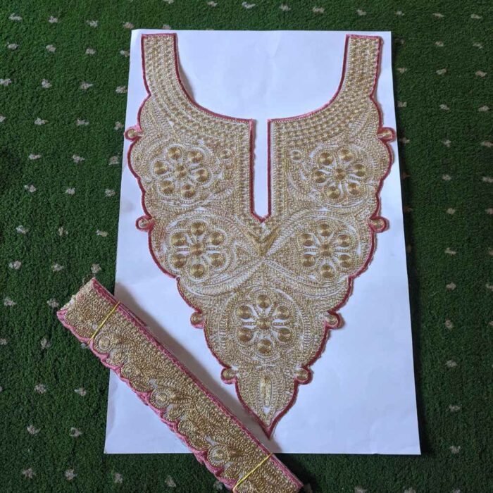 Amara Peach Outline Golden Tilla Patch With Border 3m