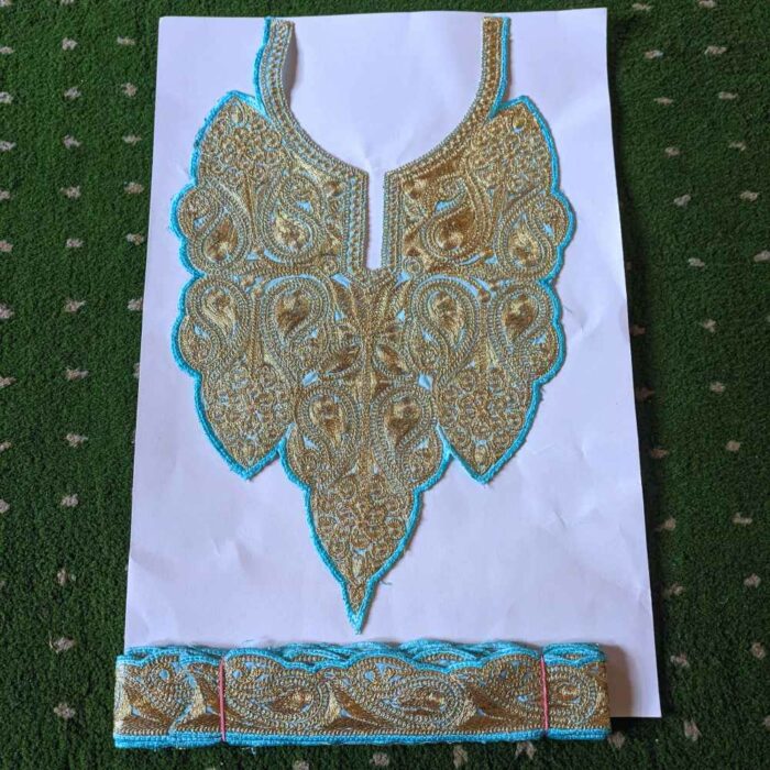 Bluish Green Badami Golden Tilla Patch With Border 3m