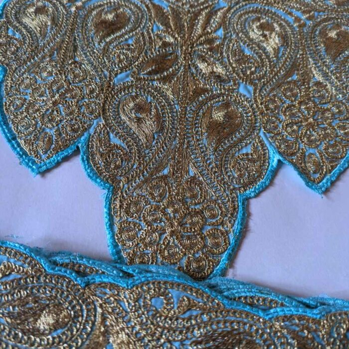 Bluish Green Badami Golden Tilla Patch With Border 3m - Image 2