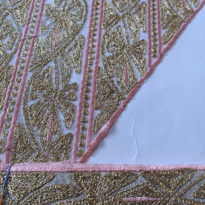 Golden Pink Shalimar Tilla Neck Patch with Border 3m - Image 2