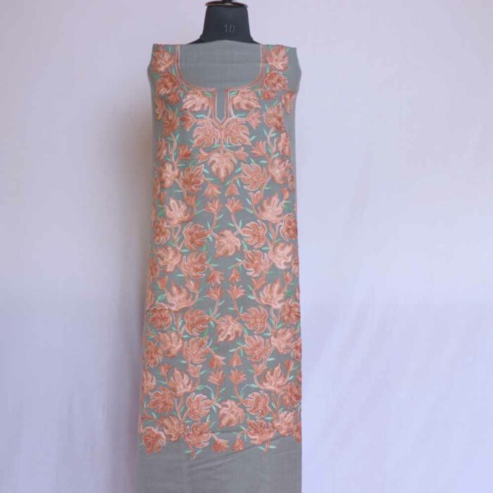 Grey Bhoora Mehnaz Chinari All Over Cashmilon 2PC Kashmiri Woolen Unstitched Salwar Suit