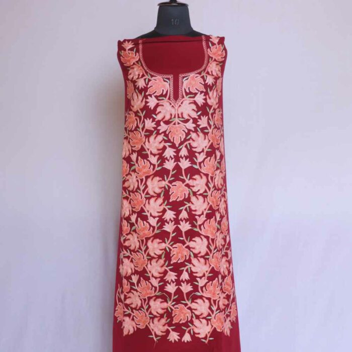 Maroon Mehnaz Chinari All Over Cashmilon 2PC Kashmiri Woolen Unstitched Salwar Suit