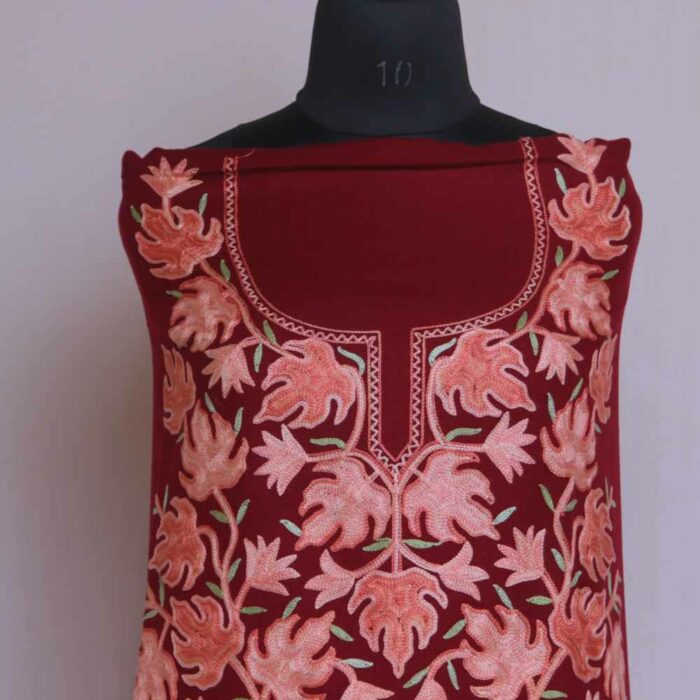 Maroon Mehnaz Chinari All Over Cashmilon 2PC Kashmiri Woolen Unstitched Salwar Suit - Image 2