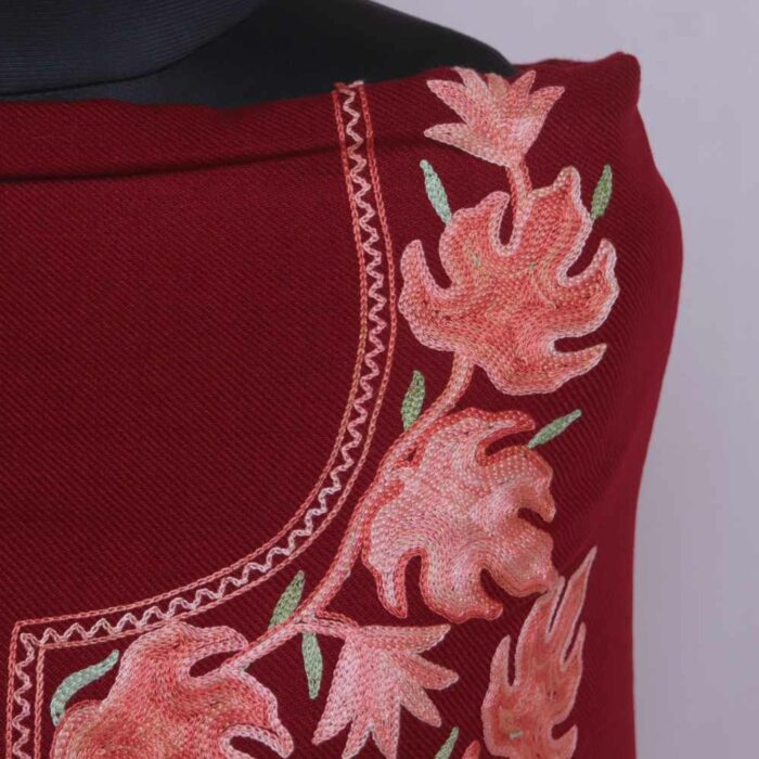 Maroon Mehnaz Chinari All Over Cashmilon 2PC Kashmiri Woolen Unstitched Salwar Suit - Image 3