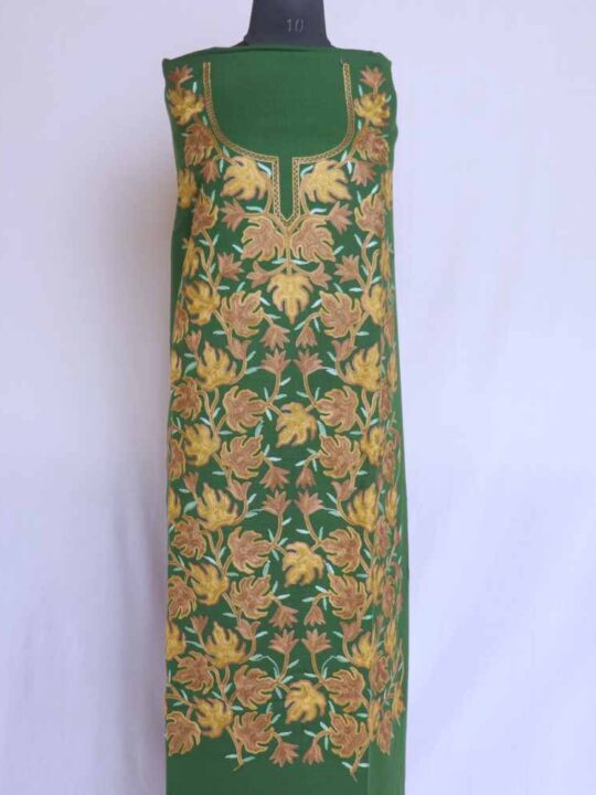 Green Mehnaz Chinari All Over Cashmilon 2PC Kashmiri Woolen Unstitched Salwar Suit
