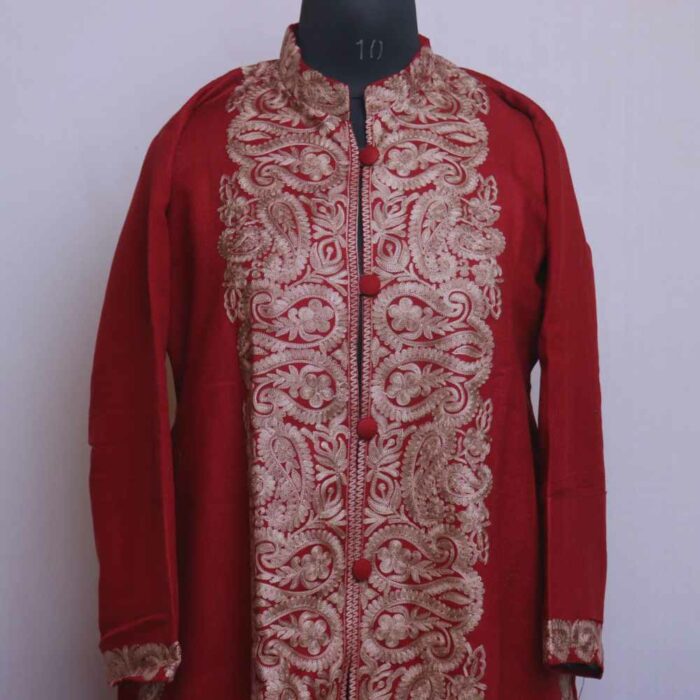 Maroon Aari Cashmilon Jacket - Image 4