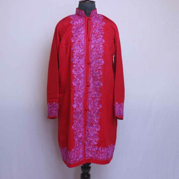 Maroon Aari Work Woolen Jacket