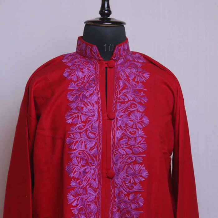 Maroon Aari Work Woolen Jacket - Image 2
