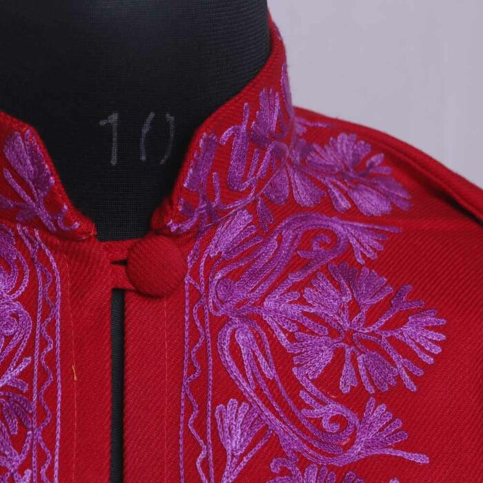 Maroon Aari Work Woolen Jacket - Image 3