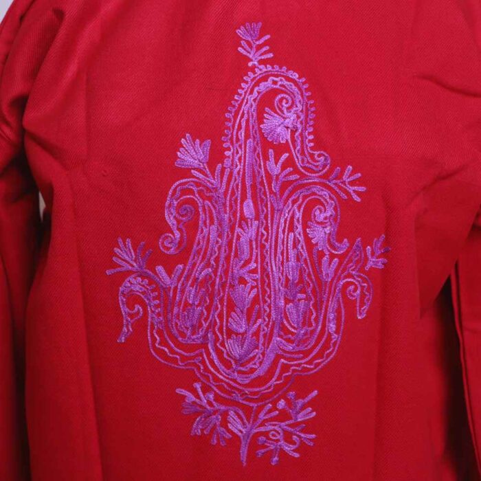 Maroon Aari Work Woolen Jacket - Image 4