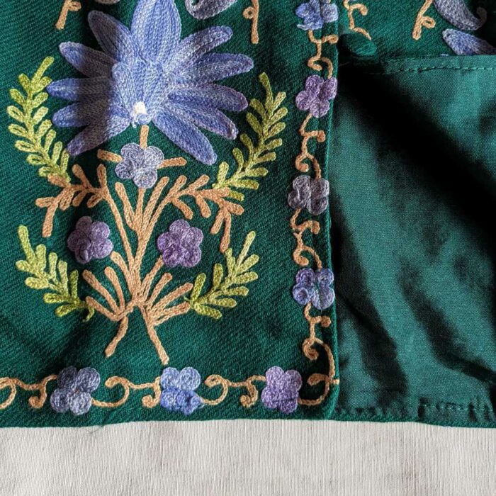 Green Gulmarg Kashmiri Kids Coat With Ari Work (L 17.5) - Image 2