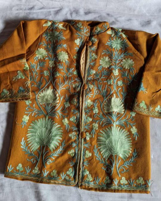 Mustard Dal Lake Kashmiri Kids Coat With Ari Work (L 21)