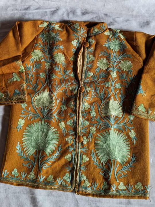 Mustard Dal Lake Kashmiri Kids Coat With Ari Work (L 21)