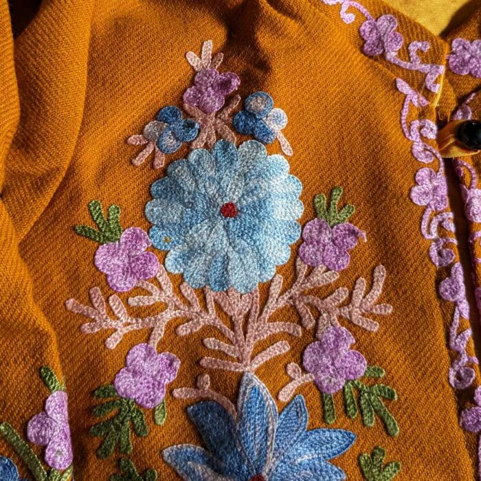 Mustard Wular Kashmiri Kids Coat With Ari Work (L 17.5) - Image 2