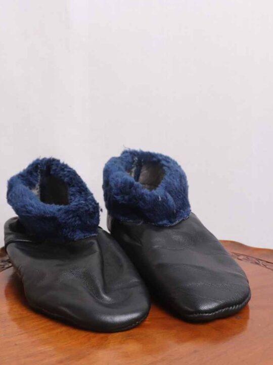 Black Blue Leather Fur Socks (5)