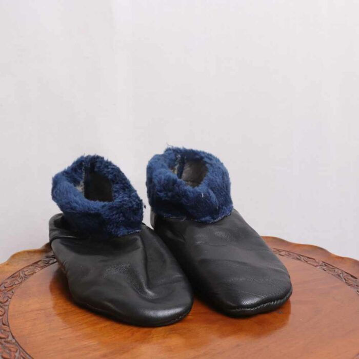Black Blue Leather Fur Socks (5)