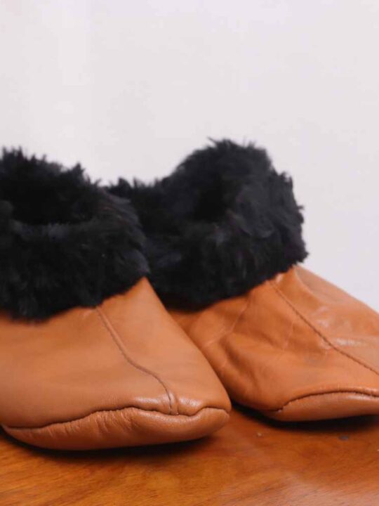 Tan Brown Leather Fur Socks (5)