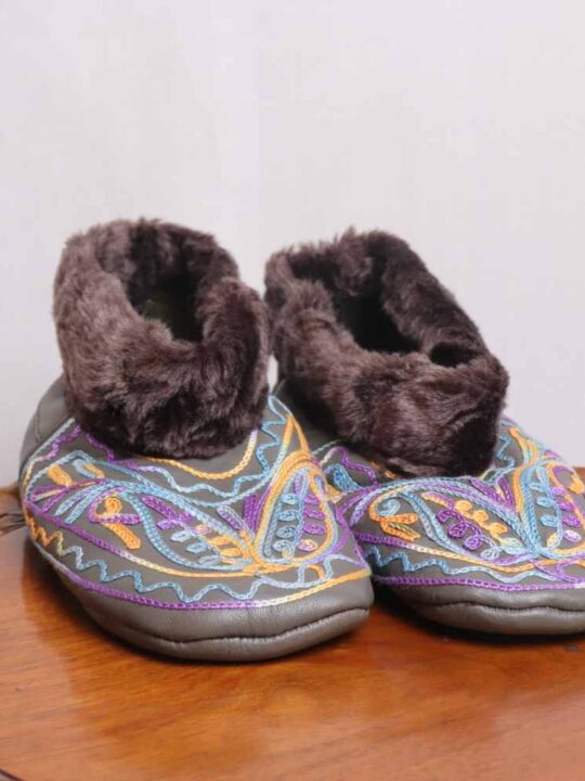 Grey Leather Fur Socks with Ari Embroidery (5)