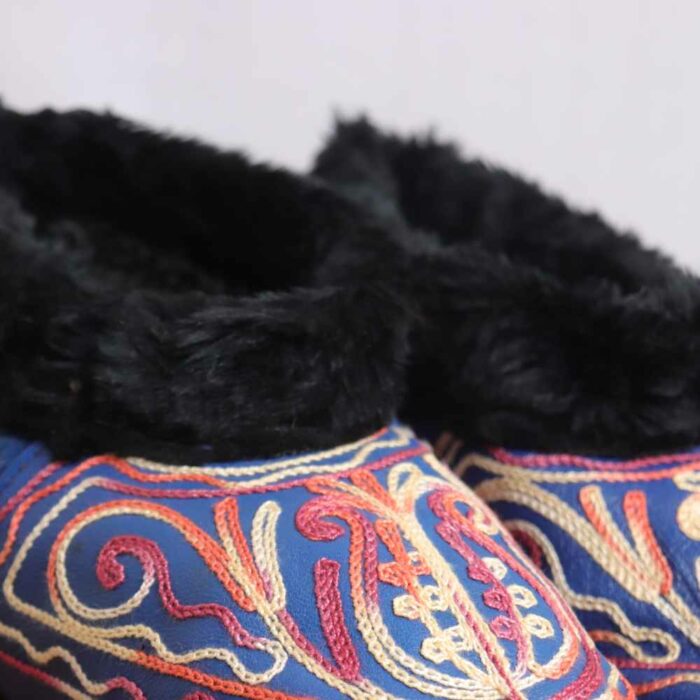 Blue Aftabi Leather Fur Socks with Ari Embroidery (6) - Image 2