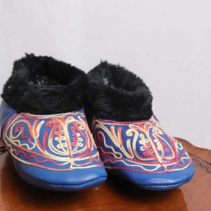 Blue Aftabi Leather Fur Socks with Ari Embroidery (6)
