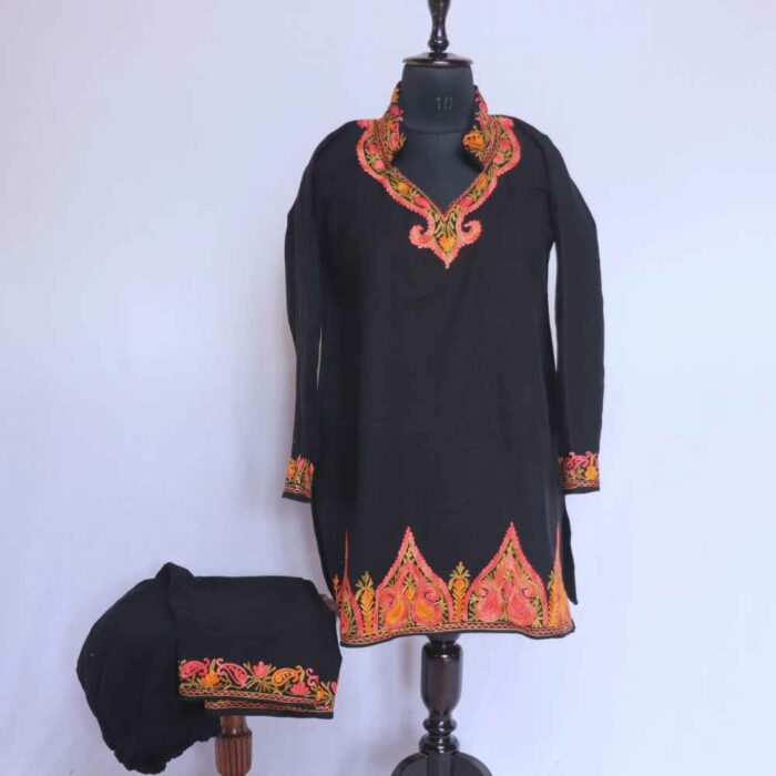 Black Ansari Cashmilon Kashmiri Phiran Co-ord Set