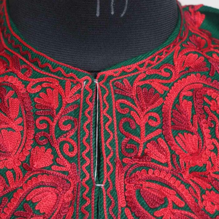 Green Vozul Kashmiri Girls Pheran/Short Kurta With Aari Embroidery(L35) - Image 3
