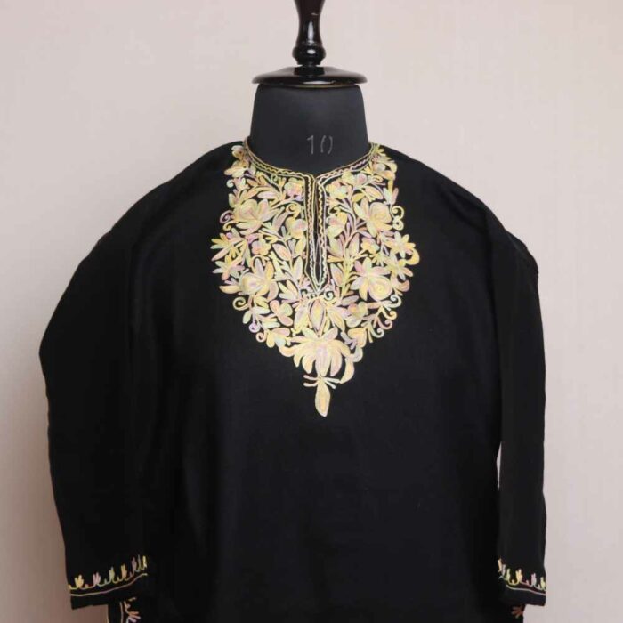 Black Munawar Kashmiri Girls Short Pheran With Aari Embroidery (L40) - Image 2