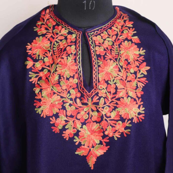 Blue Aftaabi Kashmiri Girls Pheran/Short Kurta With Aari Embroidery(L35.5) - Image 2