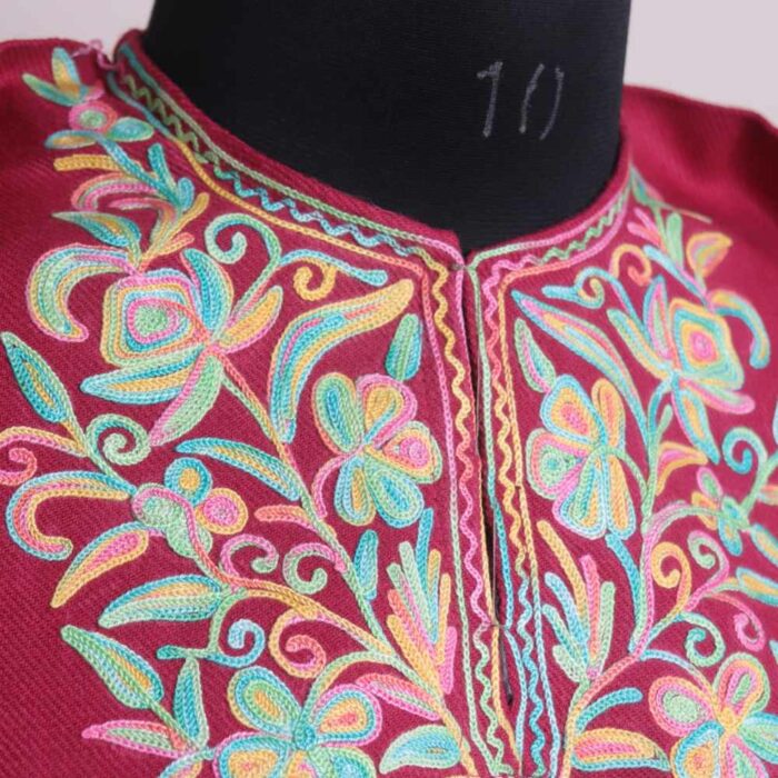 Sweet Pink Kashmiri Girls Short Pheran With Aari Embroidery (L40) - Image 3