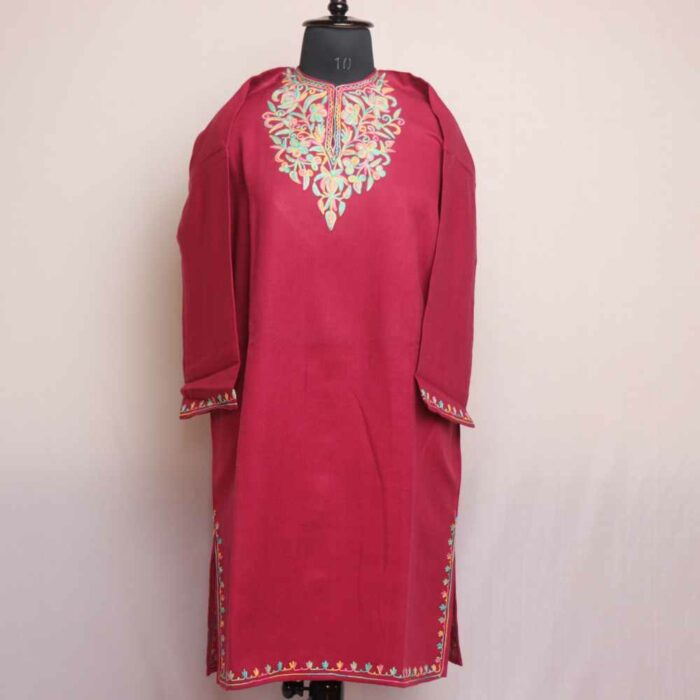 Sweet Pink Kashmiri Girls Short Pheran With Aari Embroidery (L40)