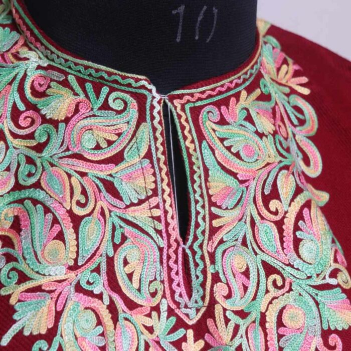 Maroon Muzamil Kashmiri Girls Short Pheran With Aari Embroidery (L39) - Image 3