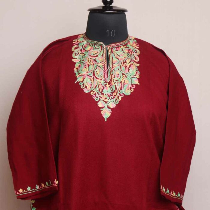 Maroon Muzamil Kashmiri Girls Short Pheran With Aari Embroidery (L39) - Image 2