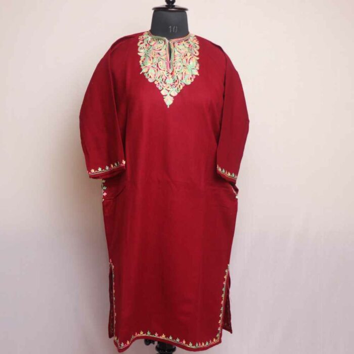 Maroon Muzamil Kashmiri Girls Short Pheran With Aari Embroidery (L39)