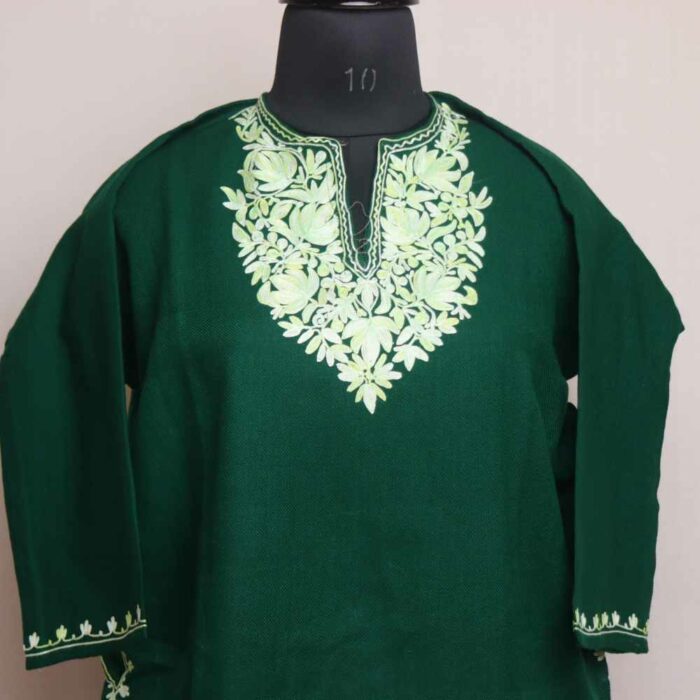 Green Sabz Kashmiri Girls Short Pheran With Aari Embroidery (L40) - Image 2